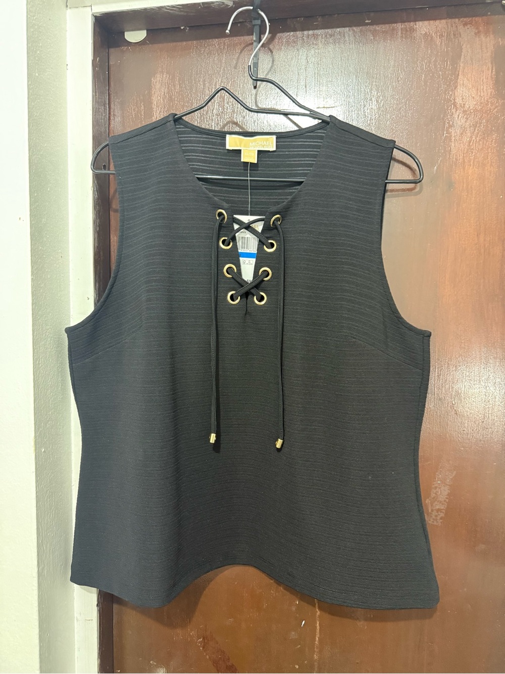 MICHAEL Michael Kors Black Lace-Up Sleeveless Knit Top with Gold Eyelets